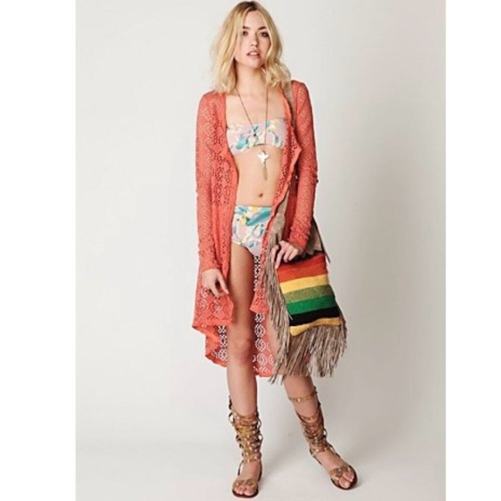 Free People Beach Crochet Love Long Sleeve Swim Cover-Up size Medium